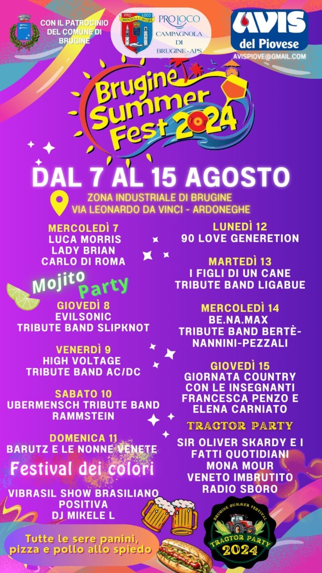 Locandina Brugine Summer Festival dal 7 al 15 agosto in zona industriale a Brugine (PD)