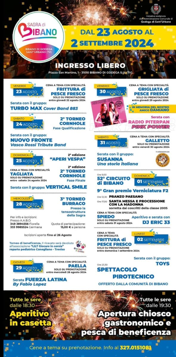 Sagra di Bibano 2024, dal 23 agosto al 2 settembre a Godega di Sant'Urbano (TV)