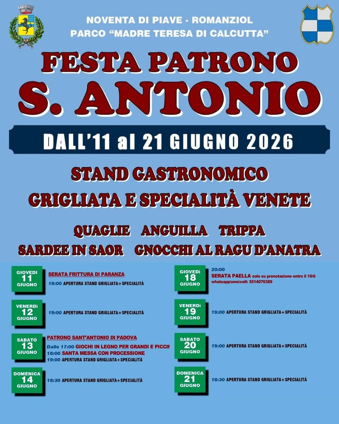 festa patrono antonio 2026 romanziol